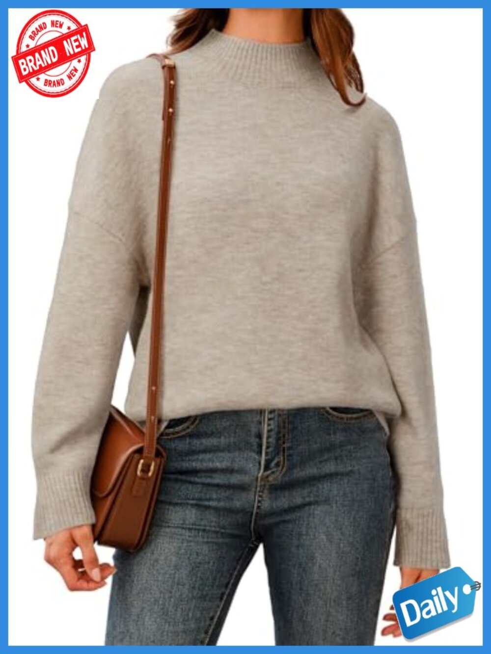 Wool Blend Oversized Mock Neck Pullover Long Sleeve Fall Sweater